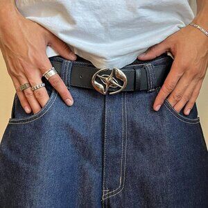 y2k 2000s chrome emblem black and silver grunge emo belt